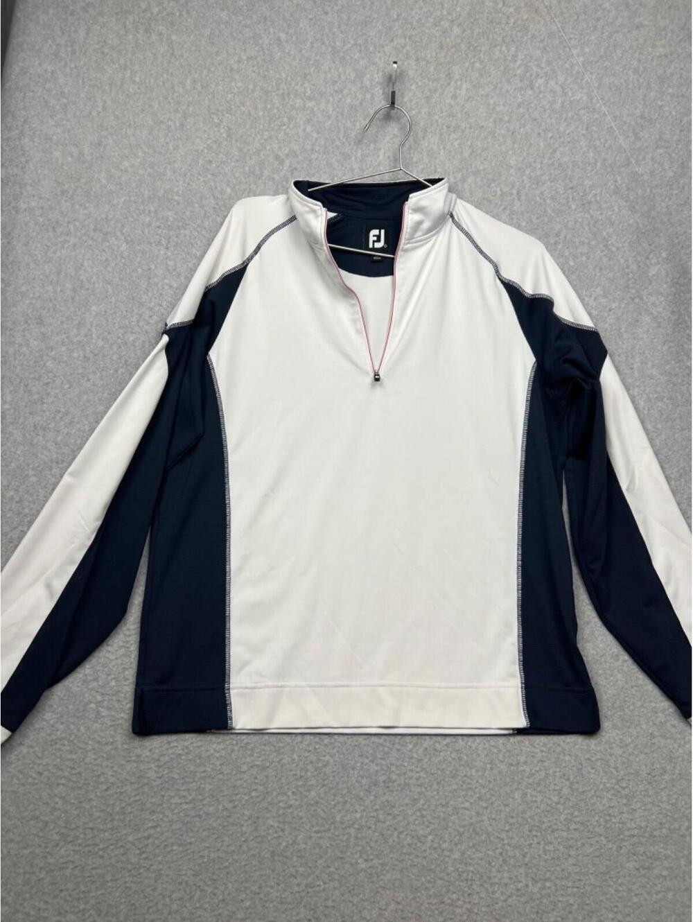FootJoy Mens Golf 1/4 Zip Long Sleeve Pullover White Navy Nylon Stretch S Active